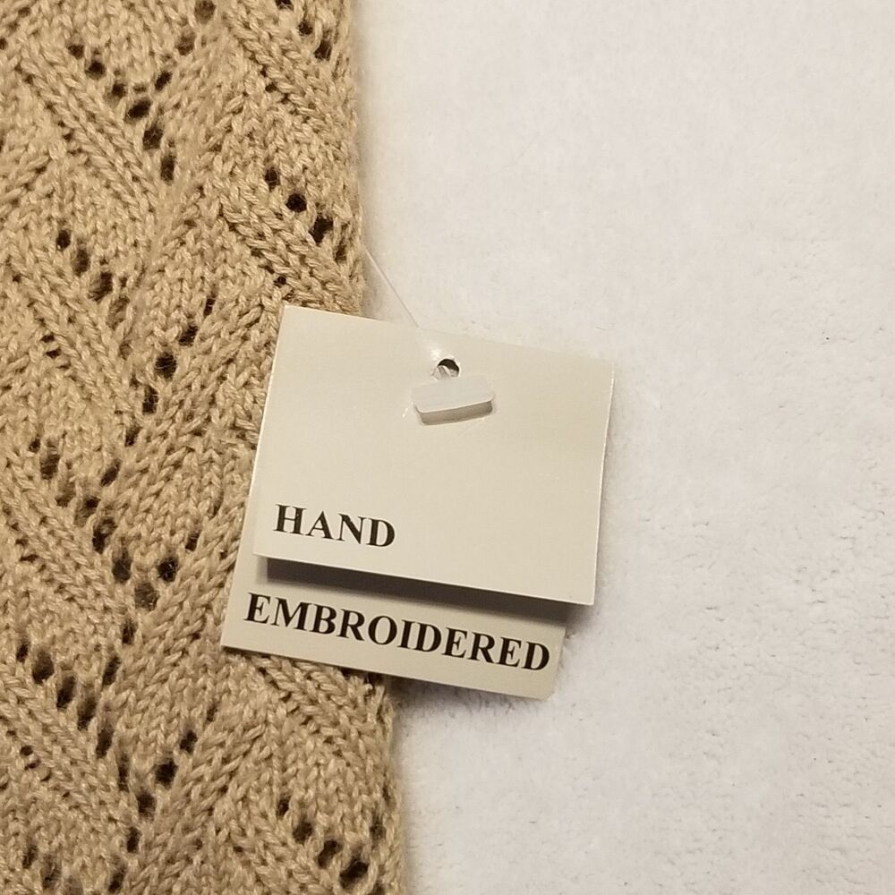 Capacity M Sweater Vest Tan Cotton Blend Crochet Bohemian Sheer Boho Vintage NEW - Picture 4 of 10
